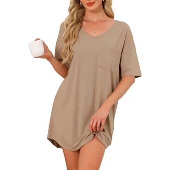Women's T-shirt Nightgown Soft V Neck Sleepshirts Comfy Oversized Nightshirt Plus Size