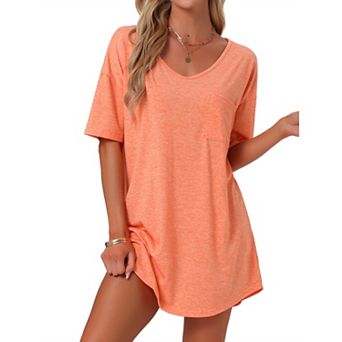 Women's T-shirt Nightgown Soft V Neck Sleepshirts Comfy Oversized Nightshirt Plus Size
