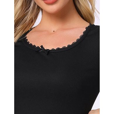 Women's Cotton Pajama Sets Lace Trim Short Sleeve Top and Shorts Set Cute Lounge Set