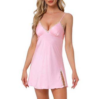 Women's Silky Nightgown Lace Slip Dress Satin Cami Sleepwear Sleeveless Lingerie Chemise
