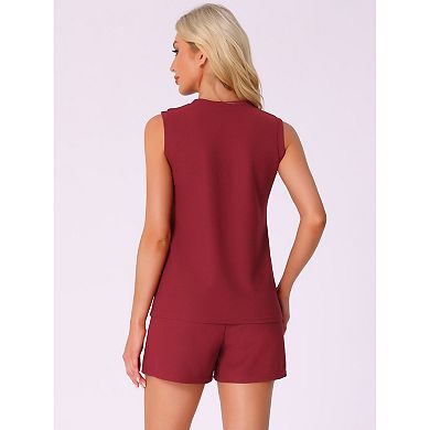 Women's Waffle Knit Casual Outfits V Neck Pajamas Sleeveless Pjs Tank Top with Shorts Lounge Sets