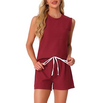 Women's Waffle Knit Casual Outfits V Neck Pajamas Sleeveless Pjs Tank Top with Shorts Lounge Sets
