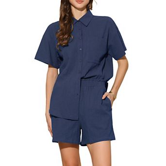 Cotton 2 pc Outfits for Women's Short Sleeve Shirt Shorts Set Summer Lounge Tracksuits