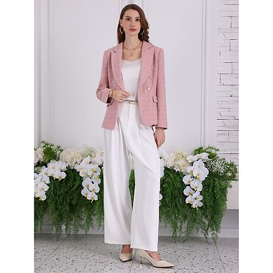 Women's Tweed Blazers Double Breasted Long Sleeve Office Work Jackets