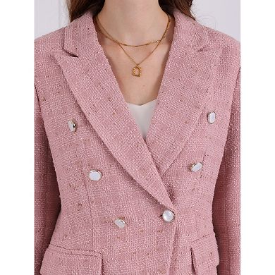Women's Tweed Blazers Double Breasted Long Sleeve Office Work Jackets