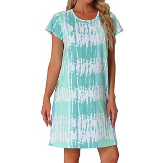 Women's Nightgrown Short Sleeve Tie Dye Sleepdress Stars Moon Sleepwear