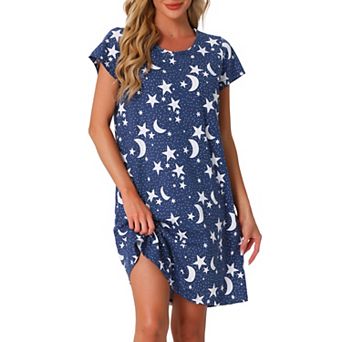 Women's Nightgrown Short Sleeve Tie Dye Sleepdress Stars Moon Sleepwear