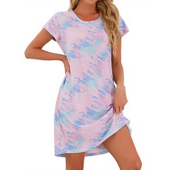 Women's Nightgrown Short Sleeve Tie Dye Sleepdress Stars Moon Sleepwear