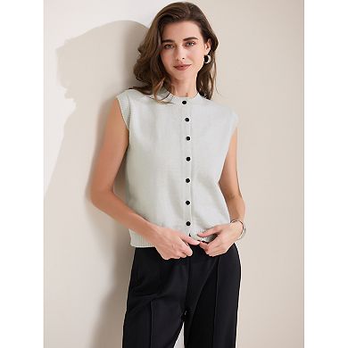 Women's Sweater Vest Sleeveless Crew Neck Lightweight Button Down Crochet Chunky Knit Tops