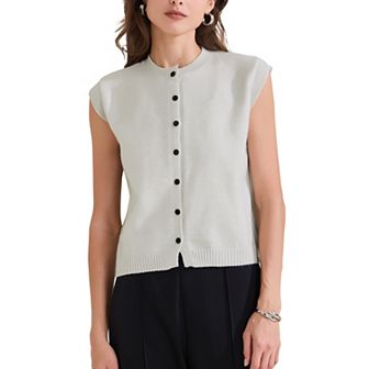 Women's Sweater Vest Sleeveless Crew Neck Lightweight Button Down Crochet Chunky Knit Tops