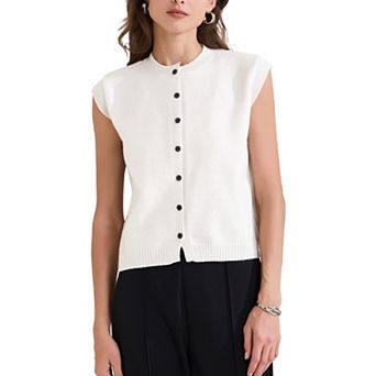 Women's Sweater Vest Sleeveless Crew Neck Lightweight Button Down Crochet Chunky Knit Tops