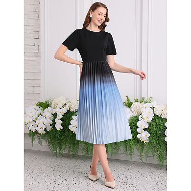 Women's Pleated Dress Short Sleeve Round Neck Elegant Work A-Line Dresses