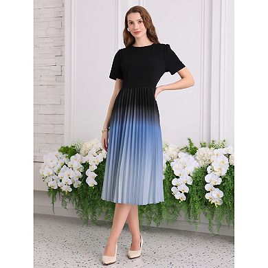 Women's Pleated Dress Short Sleeve Round Neck Elegant Work A-Line Dresses
