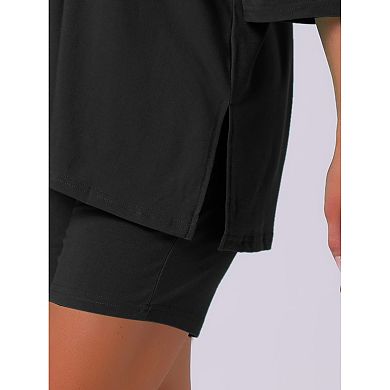 Women's Pajamas 2 Piece Oversized Workout Reversible Tracksuit T-Shirts Tops Biker Shorts Lounge Set