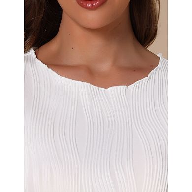 Short Sleeve Blouse for Women's Round Neck Textured Ribbed Knit Top