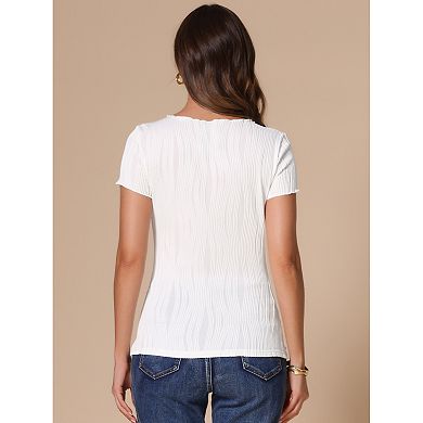 Short Sleeve Blouse for Women's Round Neck Textured Ribbed Knit Top