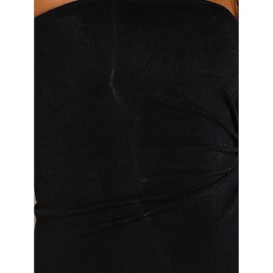 Strapless Top for Women's Drawstring Ruched Asymmetrical Ruffle Hem Bandeau Tops