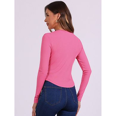 Women's V Neck Button Tops Long Sleeve Fitted Ribbed Knit Henley Shirts