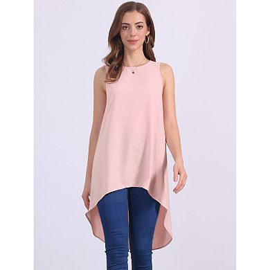 Women's Casual High Low Blouse Sleeveless Crewneck Asymmetrical Hem Flowy Tops