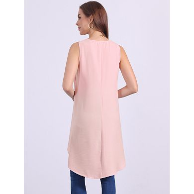 Women's Casual High Low Blouse Sleeveless Crewneck Asymmetrical Hem Flowy Tops