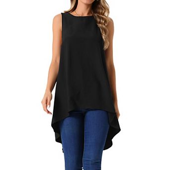 Women's Casual High Low Blouse Sleeveless Crewneck Asymmetrical Hem Flowy Tops