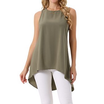 Women's Casual High Low Blouse Sleeveless Crewneck Asymmetrical Hem Flowy Tops