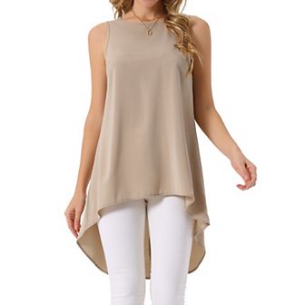 Women's Casual High Low Blouse Sleeveless Crewneck Asymmetrical Hem Flowy Tops