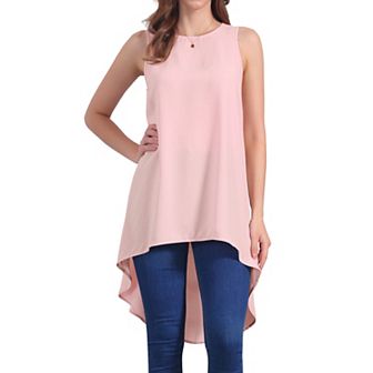 Women's Casual High Low Blouse Sleeveless Crewneck Asymmetrical Hem Flowy Tops