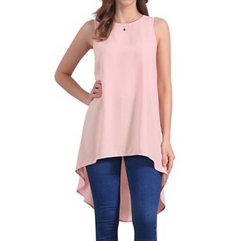 Women's Casual High Low Blouse Sleeveless Crewneck Asymmetrical Hem Flowy Tops