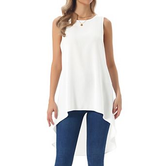 Women's Casual High Low Blouse Sleeveless Crewneck Asymmetrical Hem Flowy Tops