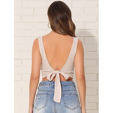 Square Neck Tops for Women's Self Tie Backless Casual Cropped Tank Top