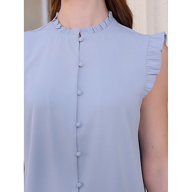Women's Sleeveless Button Down Shirt Ruffled Casual Business Office Blouse Top