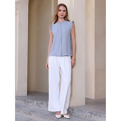 Women's Sleeveless Button Down Shirt Ruffled Casual Business Office Blouse Top