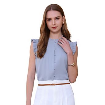 Women's Sleeveless Button Down Shirt Ruffled Casual Business Office Blouse Top