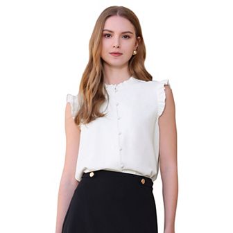 Women's Sleeveless Button Down Shirt Ruffled Casual Business Office Blouse Top