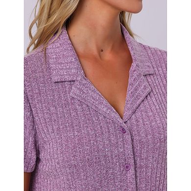 Women's Lounge Set Knit Solid Pajama Set Short Sleeve Full Length PJ Set