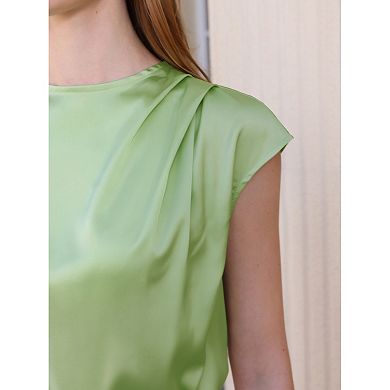 Women's Work Cap Sleeve Blouse Formal Satin Tops