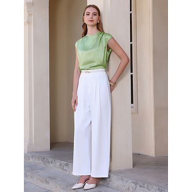 Women's Work Cap Sleeve Blouse Formal Satin Tops