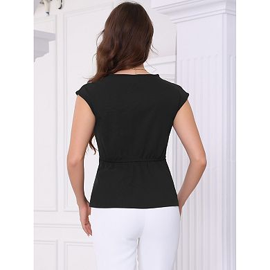 Short Sleeve Shirts for Women's V Neck Tie Front Twist Casual Tunic Tops