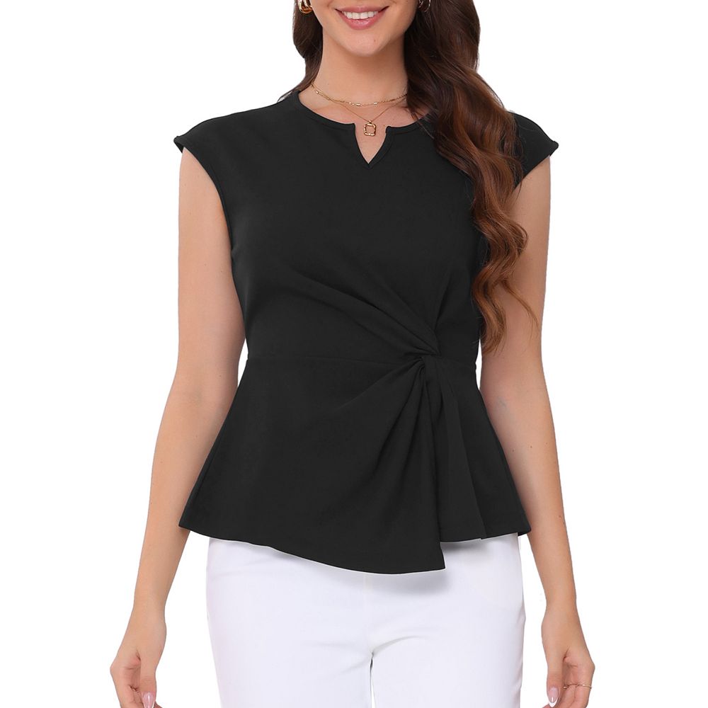 Short Sleeve Shirts for Women's V Neck Tie Front Twist Casual Tunic Tops