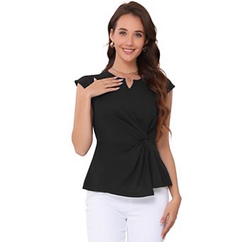 Short Sleeve Shirts for Women's V Neck Tie Front Twist Casual Tunic Tops