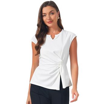 Short Sleeve Shirts for Women's V Neck Tie Front Twist Casual Tunic Tops