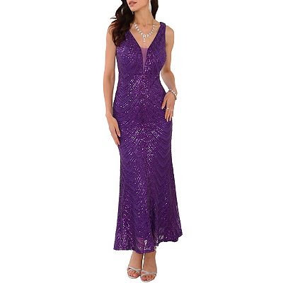 fitted lace wedding dress Luuvis Women Purple Formal Dress Gorgeous Sparkly Open Back Long Prom Party  Dress main image 1