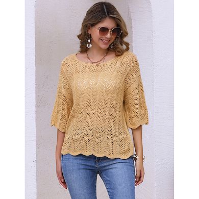 Women's Short Sleeve Blouse Hollow Out Summer Crochet Tops
