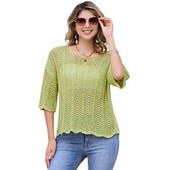 Women's Short Sleeve Blouse Hollow Out Summer Crochet Tops