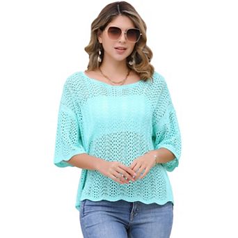 Women's Short Sleeve Blouse Hollow Out Summer Crochet Tops