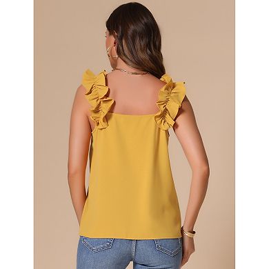 Sleeveless Top for Women's Ruffle Trim Square Neck Solid Casual Blouse Shirts