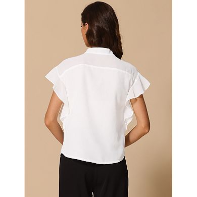 Women's Solid Stand Collar Ruffle Sleeve Work Business Office Casual Outfits Shirts