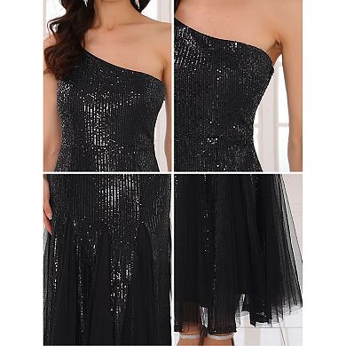 Women's Sequin Cocktail Dress Maxi One Shoulder Mermaid Prom Evening Wedding Dresses