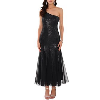 Women's Sequin Cocktail Dress Maxi One Shoulder Mermaid Prom Evening Wedding Dresses